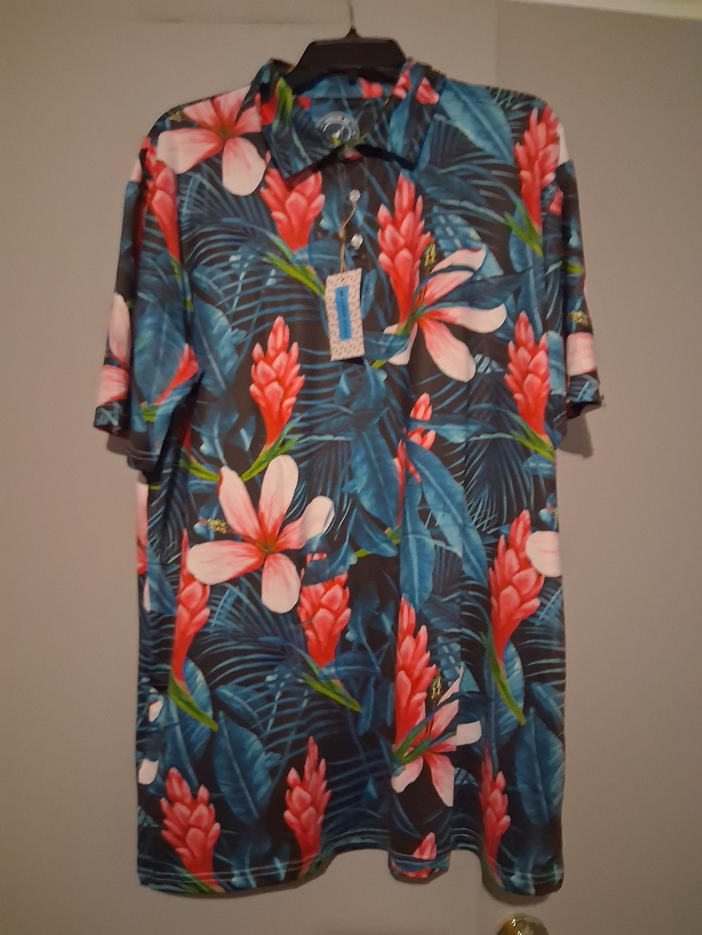 NWT_ Proud 90 Golf Polo Shirt Tropical Floral Stretch Colorful Casual Mens